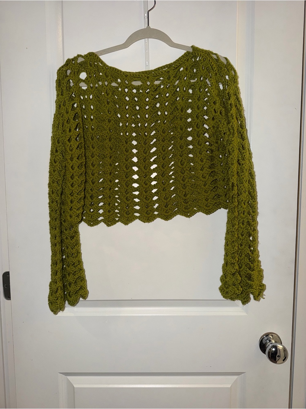 Olive Green Crochet Open-Knit Women's Sweater